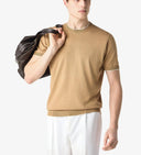 Tricou CORNELIANI, Beige crew neck silk and cotton knitwear
