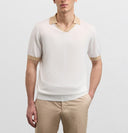 Tricou PAL ZILERI, white lyocell cotton and silk short, Regular fit