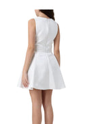 Rochie ELISABETTA FRANCHI, Duchess satin dress with jewel detail, Alb