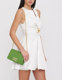 Rochie ELISABETTA FRANCHI, Duchess satin dress with jewel detail, Alb