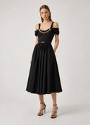 Rochie ELISABETTA FRANCHI, Stretch cotton dress with jewel chain, Negru