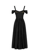 Rochie ELISABETTA FRANCHI, Stretch cotton dress with jewel chain, Negru