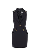 Rochie ELISABETTA FRANCHI, Mini dress in double layer stretch crêpe fabric with logo details, Negru