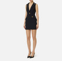 Rochie ELISABETTA FRANCHI, Mini dress in double layer stretch crêpe fabric with logo details, Negru