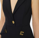Rochie ELISABETTA FRANCHI, Mini dress in double layer stretch crêpe fabric with logo details, Negru