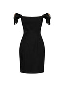 Rochie ELISABETTA FRANCHI, Linen-blend mini dress, Negru