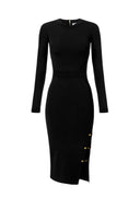 Rochie ELISABETTA FRANCHI, Viscose knit dress with jewel cufflinks, Negru