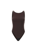 Top ELISABETTA FRANCHI, Bodysuit in crêpe jersey fabric with logo details, Maro
