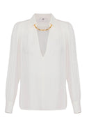 Camasa ELISABETTA FRANCHI, georgette fabric, Colier auriu atasat, Alb