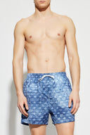Short DSQUARED2, Blue Monogram Print Denim-Effect Swim Shorts