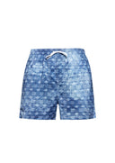 Short DSQUARED2, Blue Monogram Print Denim-Effect Swim Shorts