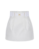 Fusta ELISABETTA FRANCHI, Mini skirt in duchesse with elastic bands, Alb