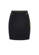 FUSTA ELISABETTA FRANCHI, double-layer crêpe fabric, lant atasat, Negru