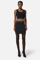 FUSTA ELISABETTA FRANCHI, double-layer crêpe fabric, lant atasat, Negru