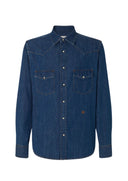Camasa JACOB COHEN, Western, Medium Blue Lightweight Denim with Stone Wash