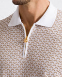 STEFANO RICCI, Cotton and silk knit zip-up polo shirt, Bej/Alb