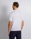 STEFANO RICCI, Cotton and silk knit zip-up polo shirt, Bej/Alb