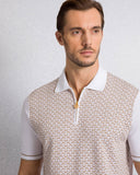 STEFANO RICCI, Cotton and silk knit zip-up polo shirt, Bej/Alb