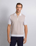 STEFANO RICCI, Cotton and silk knit zip-up polo shirt, Bej/Alb