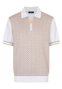 STEFANO RICCI, Cotton and silk knit zip-up polo shirt, Bej/Alb
