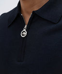 Tricou STEFANO RICCI, Polo, Zipper, Monogram, Silk, Navy Blue
