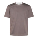 Tricou BRUNELLO CUCINELLI,Beige cotton T-shirt with contrast trims