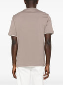 Tricou BRUNELLO CUCINELLI,Beige cotton T-shirt with contrast trims