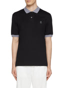 Tricou BRUNELLO CUCINELLI, Logo Embroidered, Polo, Grey Details, Black