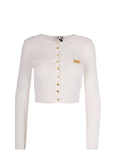 Cardigan ELISABETTA FRANCHI, Micro-braided knit cardigan, Alb