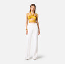 Pantaloni ELISABETTA FRANCHI, double layer stretch crêpe fabric with embroidered logo, Alb