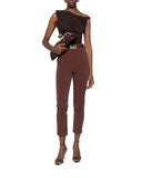 Pantaloni ELISABETTA FRANCHI, Trousers in technical bi-elastic fabric with belt, Maro