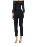 Pantaloni ELISABETTA FRANCHI, double layer stretch crêpe fabric with embroidered logo, Negru