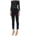 Pantaloni ELISABETTA FRANCHI, double layer stretch crêpe fabric with embroidered logo, Negru