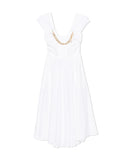 Rochie ELISABETTA FRANCHI, Stretch cotton dress with jewel chain, Alb