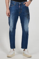 Jeans DSQUARED2, INDIGO BLUE DENIM STRAIGHT-LEG TROUSERS