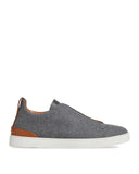 Sneakers Zegna, Low Top, Triple Stitch, Brown Details, Wool, Grey