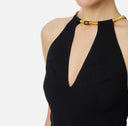 Top ELISABETTA FRANCHI, Knit top with jewel snake, Negru