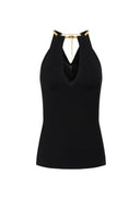Top ELISABETTA FRANCHI, Knit top with jewel snake, Negru