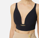 Top ELISABETTA FRANCHI, In crêpe fabric with jewel detail, Black