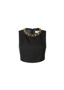 Top ELISABETTA FRANCHI, Linen-blend top with jewel chain, Negru