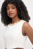 Top ELISABETTA FRANCHI, Linen-blend top with jewel chain, Alb
