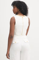 Top ELISABETTA FRANCHI, Linen-blend top with jewel chain, Alb