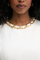Top ELISABETTA FRANCHI, Linen-blend top with jewel chain, Alb