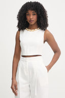 Top ELISABETTA FRANCHI, Linen-blend top with jewel chain, Alb