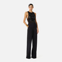 Salopeta ELISABETTA FRANCHI,  crêpe fabric with embroideries, Negru