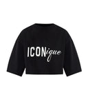 Tricou DSQUARED2, ICONique Cropped Loose Fit T-Shirt, Negru
