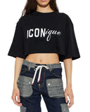 Tricou DSQUARED2, ICONique Cropped Loose Fit T-Shirt, Negru
