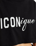 Tricou DSQUARED2, ICONique Cropped Loose Fit T-Shirt, Negru